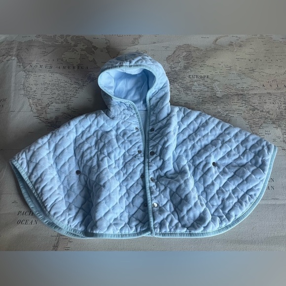 Ralph Lauren Quilted Velour Hooded Cape 9 mo Beryl Blue - Picture 2 of 8